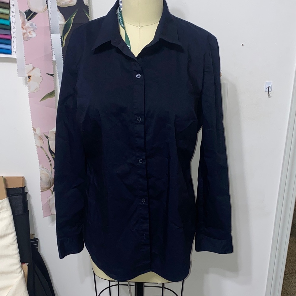 Elegant Navy Women's Button-Down Shirt
